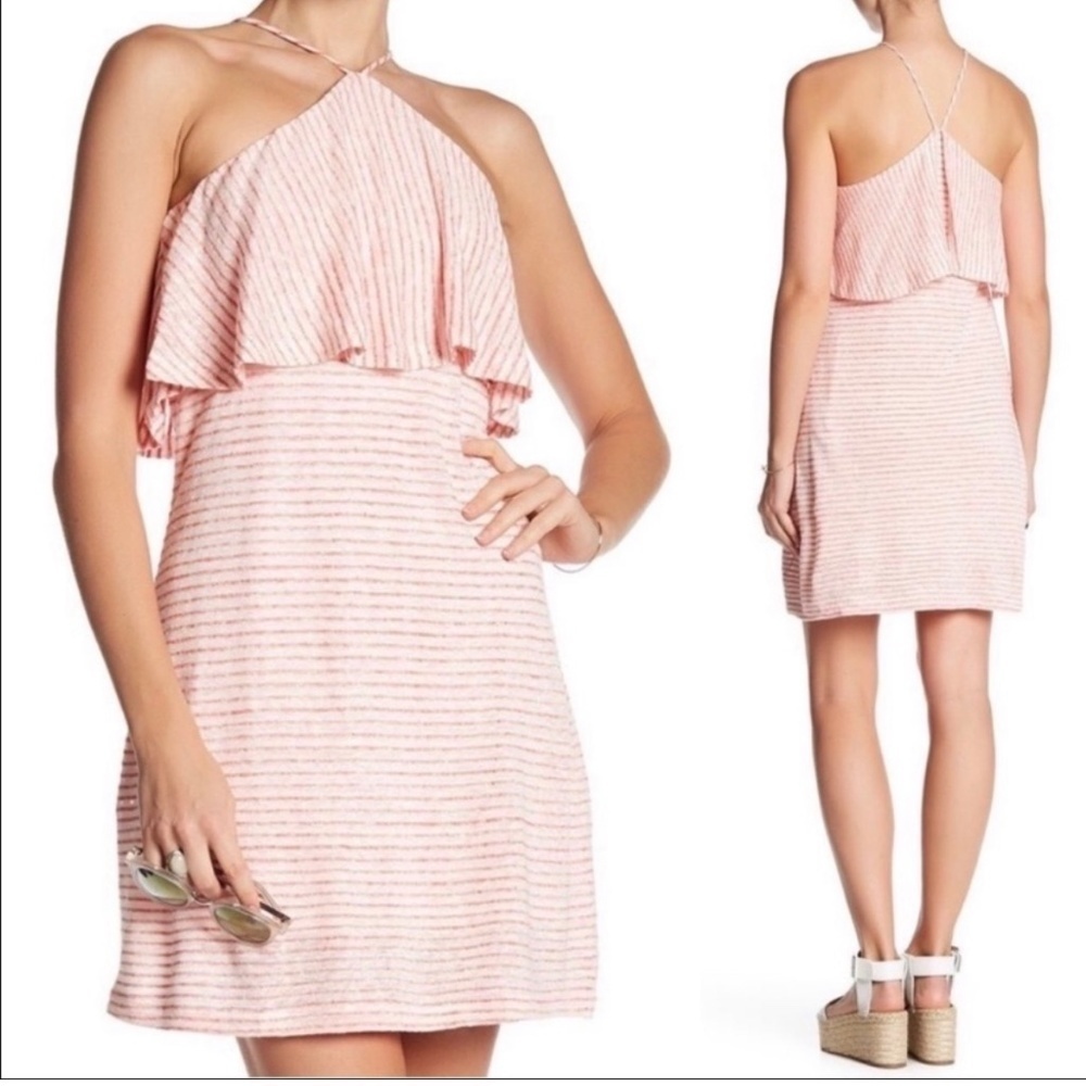 6. NWT Splendid Strip Linen Halter Dress Red & White S